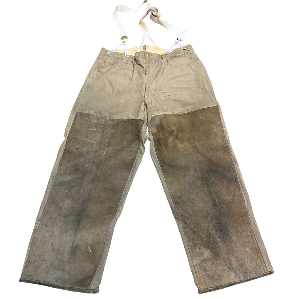Vintage Skinner's Hunting Pants 38 Leather Front Brush Pants Suspenders Workwear